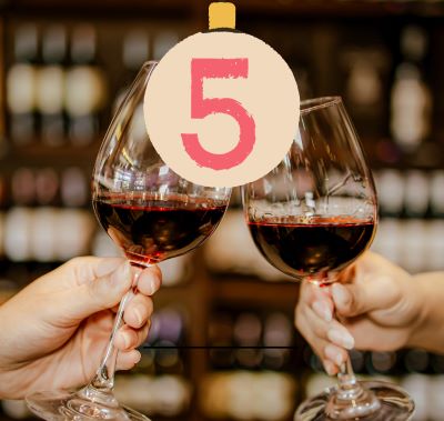 wine - two people holding wine glasses with the number five on it