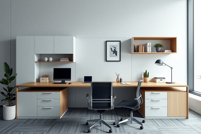  Space-saving office furniture with customized finishes, perfect for modern Abu Dhabi workspaces.