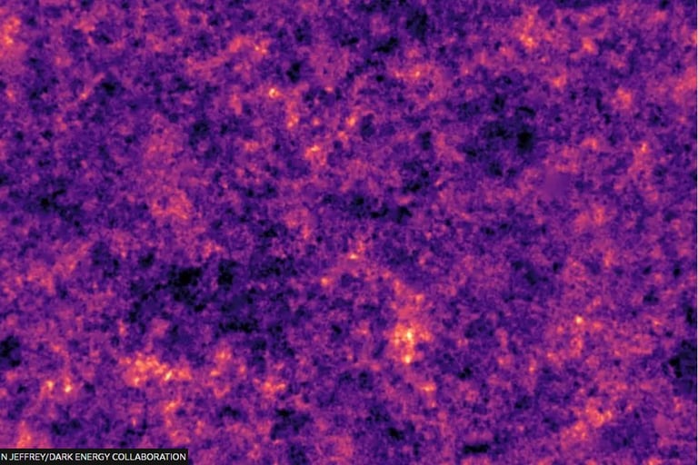 Distribution of dark matter in the universe and bright areas represent highest concentrations-where galaxies form