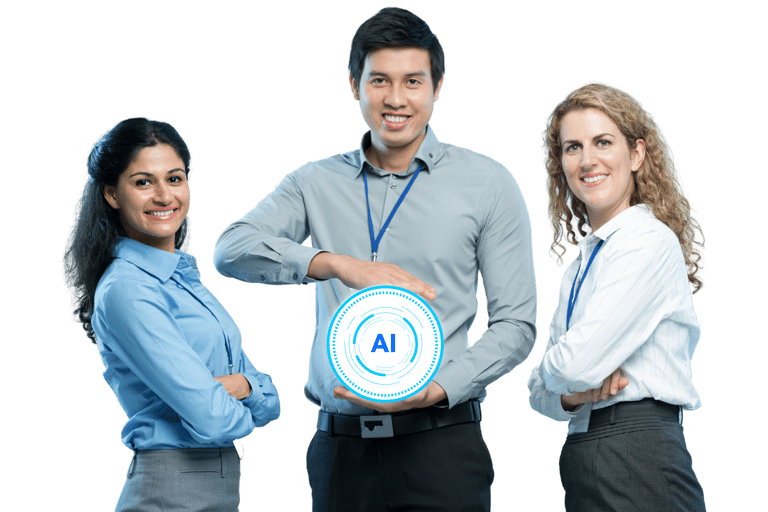 a group of interns standing in front of a sign that says ai