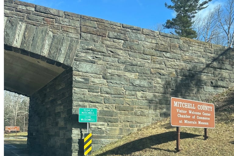 Mitchell County welcome sign near Spruce Pine, North Carolina