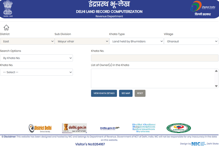 DLRC Portal window to view khata details