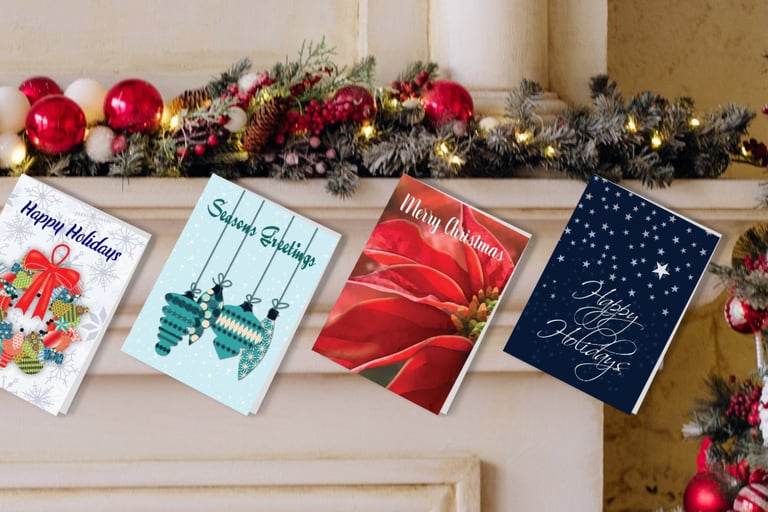 Fireplace lined with City Mouse Art holiday cards