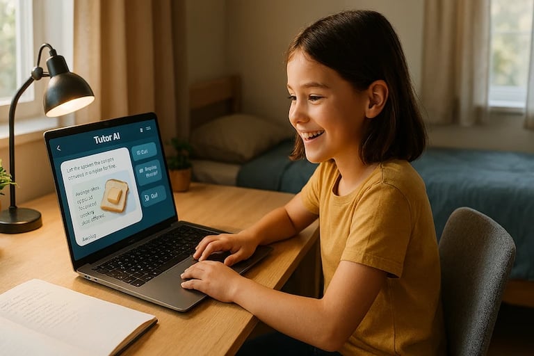 Young student learning with personalized lessons on Tutor AI platform via laptop