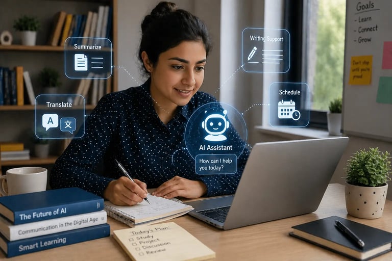Student using an AI assistant for writing and scheduling
