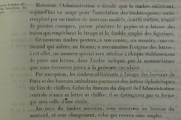 Circulaire postale n°77 du 1er janvier 1852