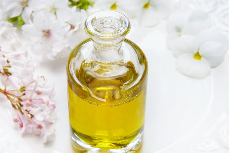 Glas bottle with oil