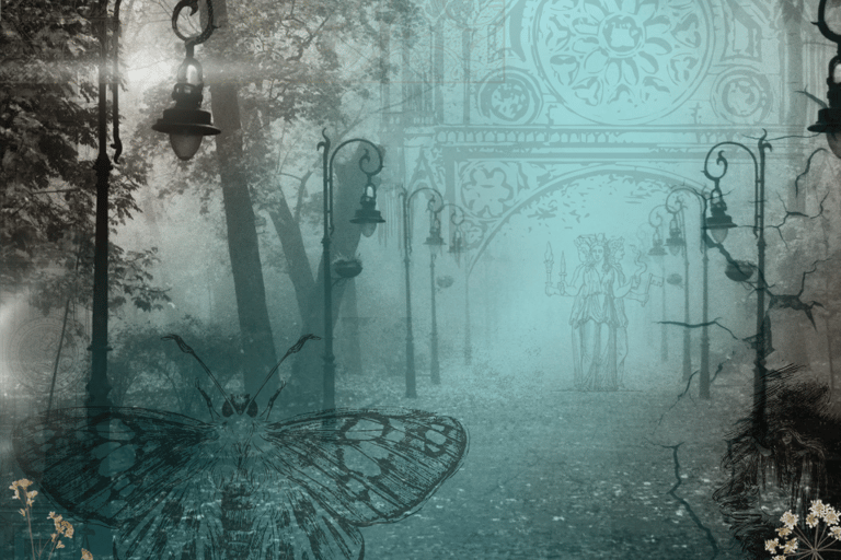Ceremonial forest arch symbolizing mythic soul journey and inner healing initiation