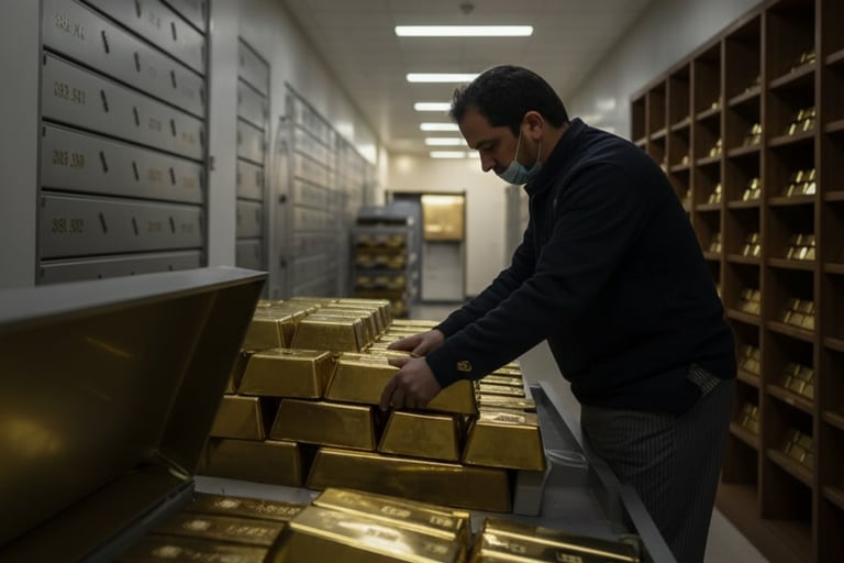 a man in a black jacket sorting gold reserve