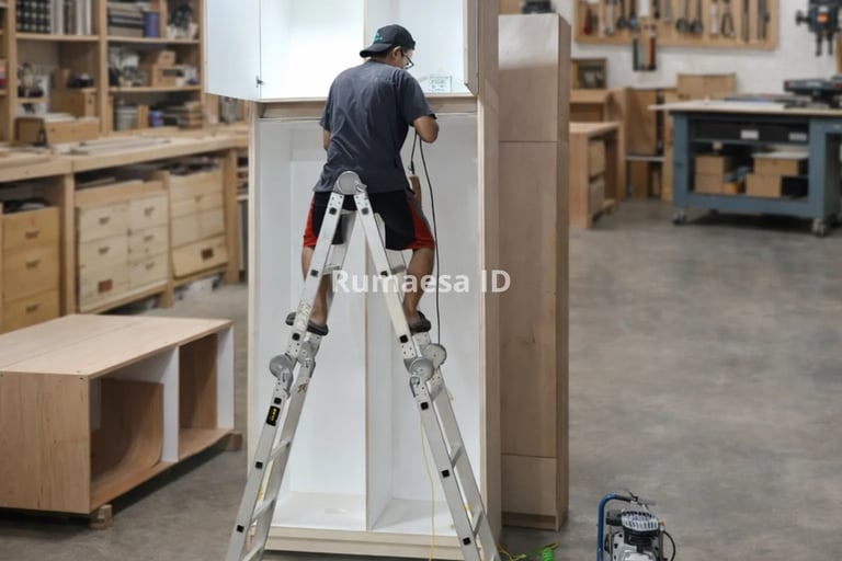 proses finishing furniture custom di workshop interior