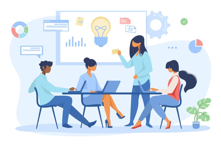 a group of people sitting at a table attempting at a conference