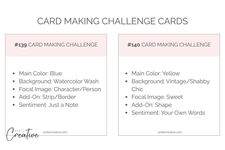 Card making challenge cards with short prompts