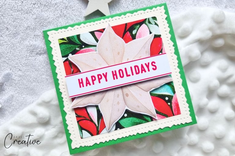 handmade greeting card for Christmas with "Happy Holidays" sentiment