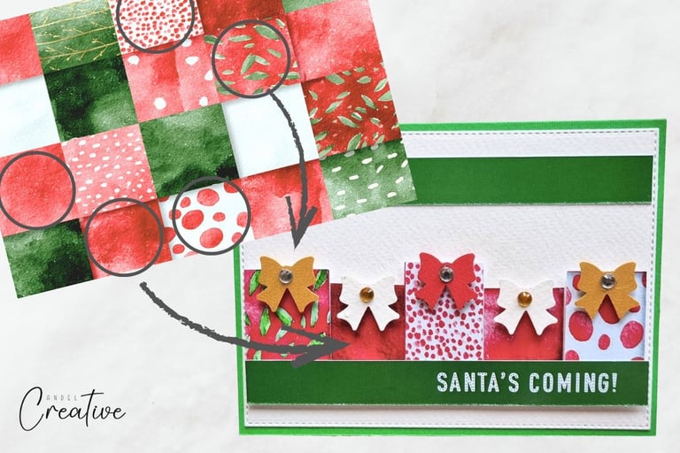 checkered pattern pointing on a handmade greeting card with that pattern