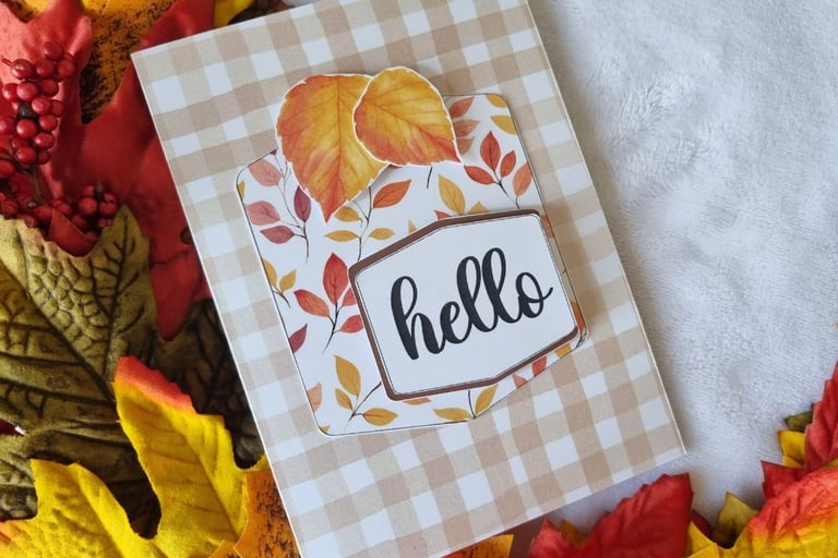 handmade fall card with sentiment "Hello" on it