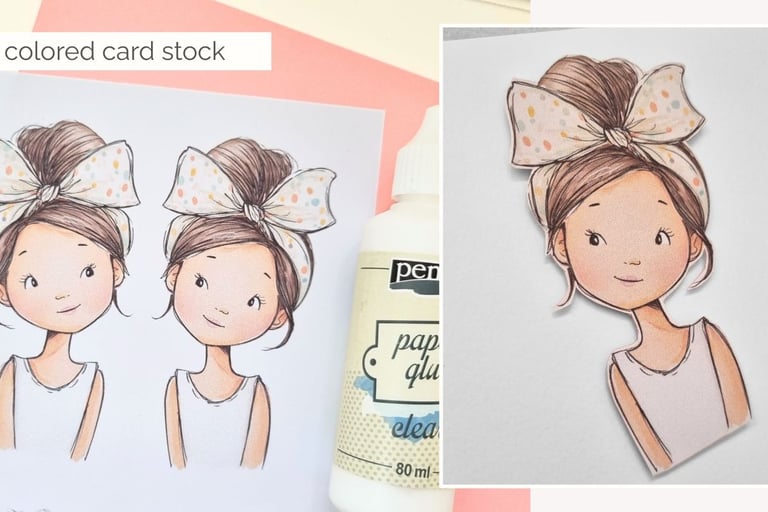 Printed cute girls on pink cardstock