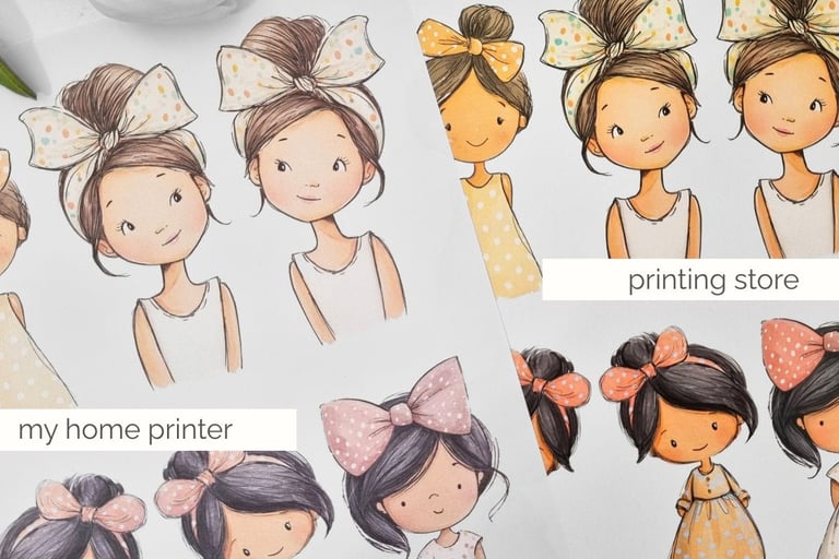 Two printed sheets with cute girls on them. One pale colors other more saturated