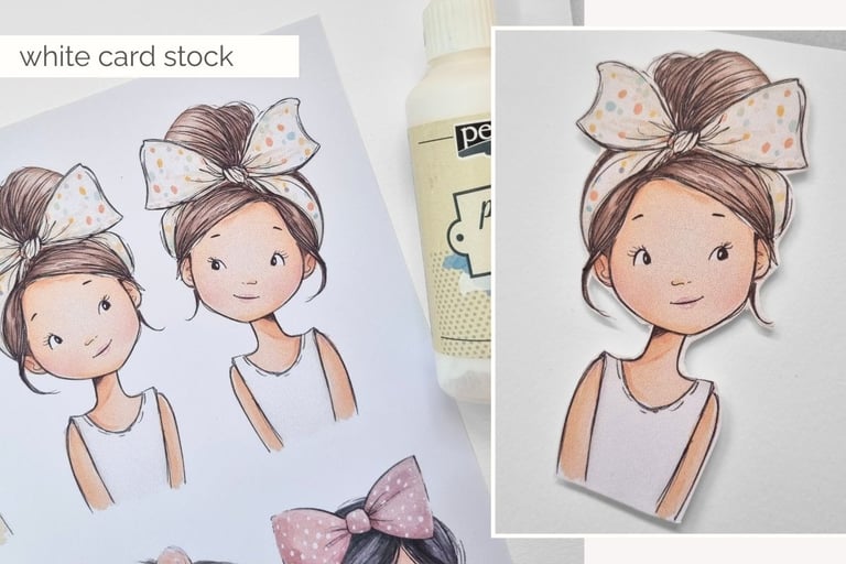 Printed cute girls on white cardstock
