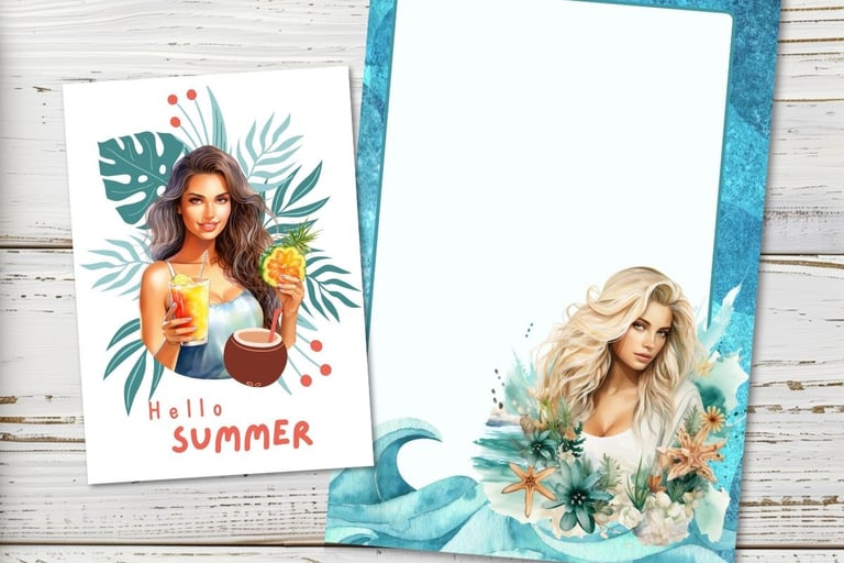 Commercial use PNG tropical summer vacation clipart for greeting cards and stationery