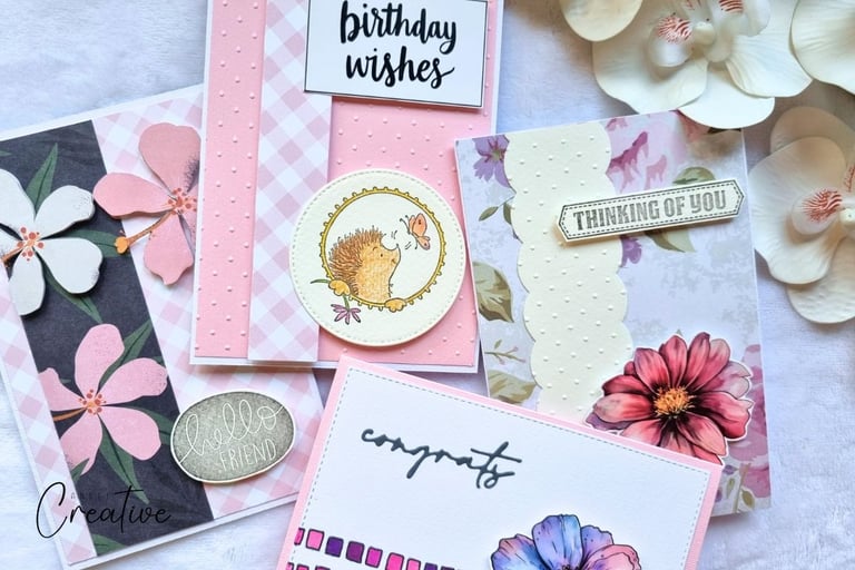 cheerful handmade cards on white surface