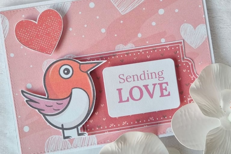 Handmade Valentine's day card with a bird