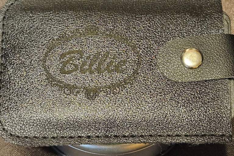 Larger view of credit card holder engraved on black leather