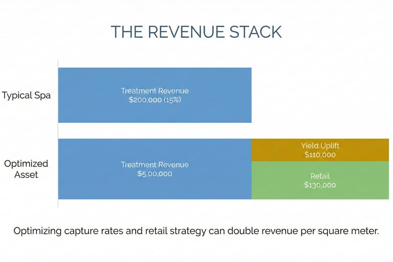 Bar chart comparing revenue streams of a standard hotel spa versus a Luxe Wellness Spaces asset
