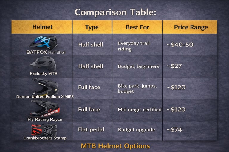mtb full face vs half top helmet comparison chart