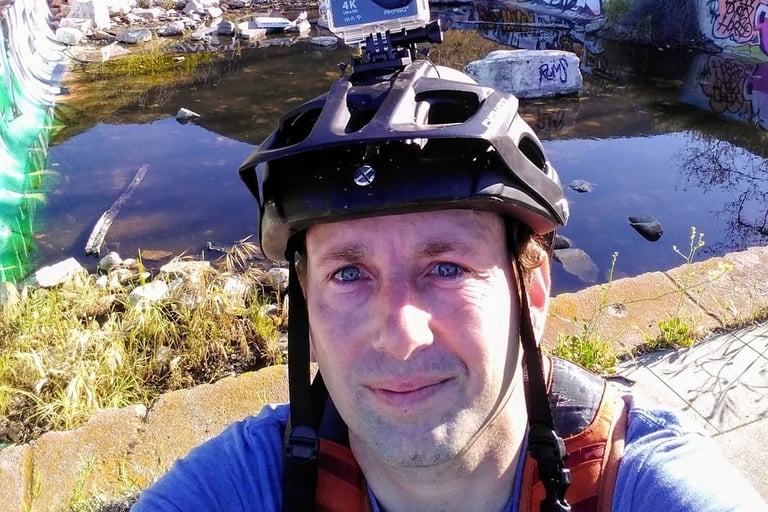 Mountain biking at abandoned location in Highland California foothills