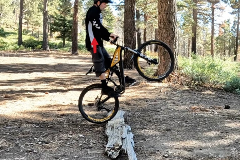 mountain biker exploding upwards with the bump jump technique