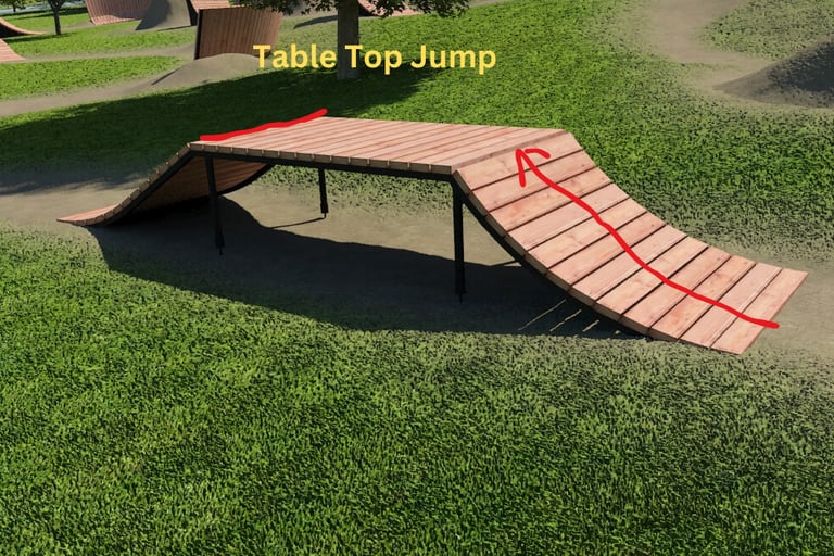 Dirt tabletop jump with flat top and smooth takeoff and landing