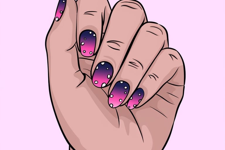 a hand holding a pink and purple manicure