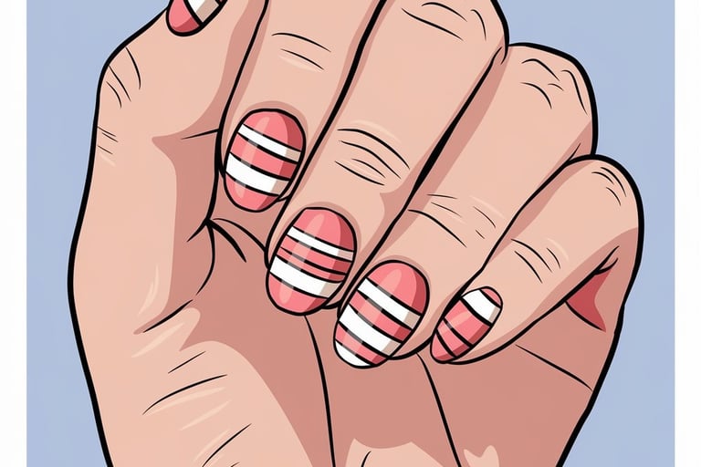 a hand with striped fingernail polish