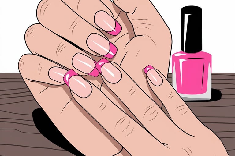 a hand with pink french tip art on the finger nails