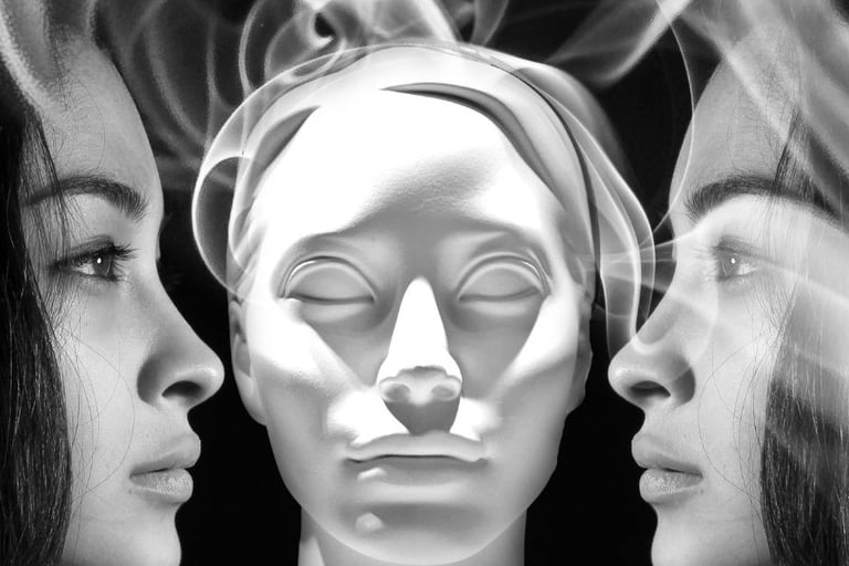 black and white pic of a woman portraying mind body spirit