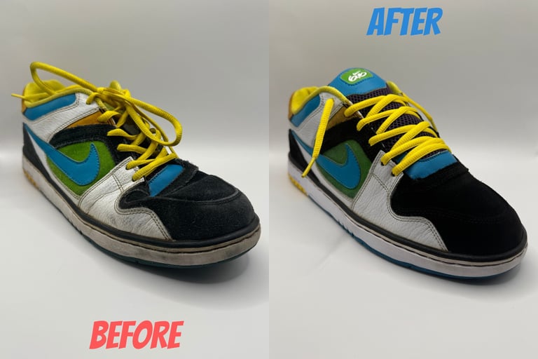 KicksReboot carried out a renovation of Nike 6 Zoon Oncore, dyeing of suede, comparison of shoes before and after the process