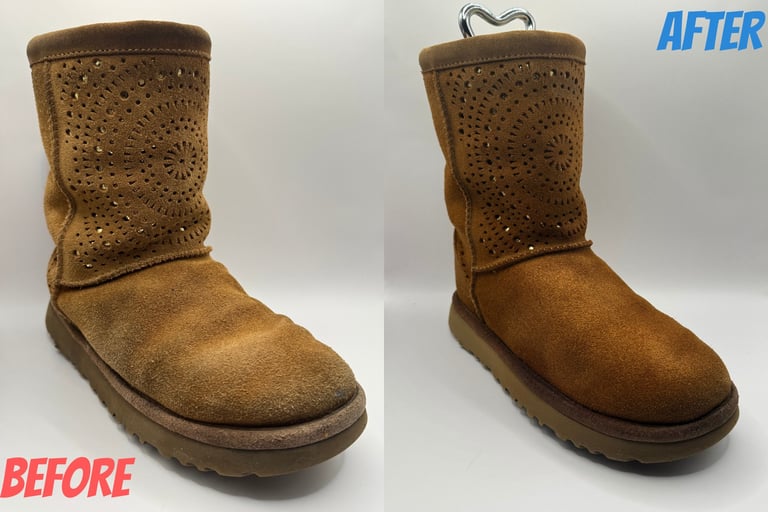 KicksReboot carried out cleaning of suede UGG Classic, comparison of shoes before and after the process