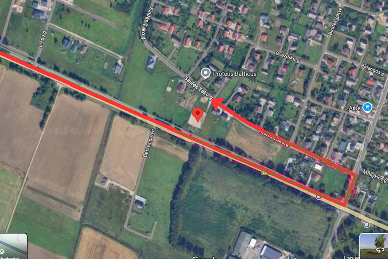 Vydmantų žemėlapis, kuriame nurodytas automobilių aikštelės taškas ir nurodytas apvažiavimas rodykle