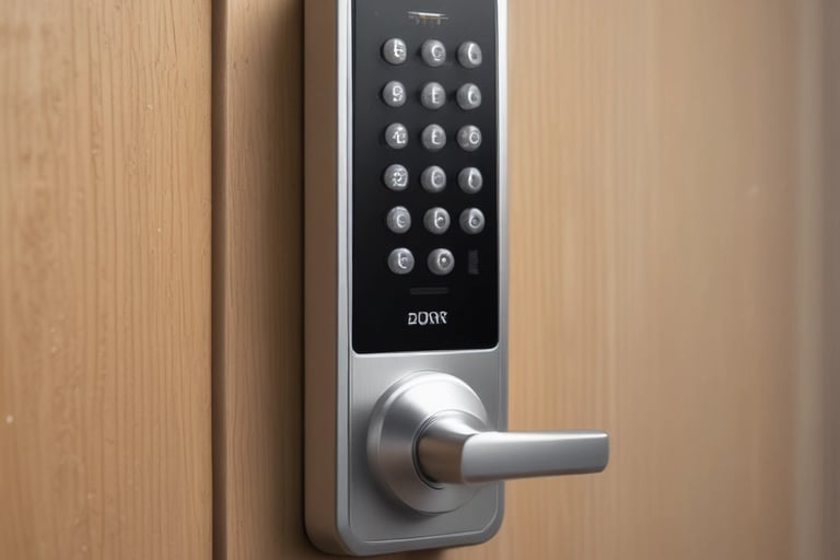 a door handle lock with a keypad and a keypad