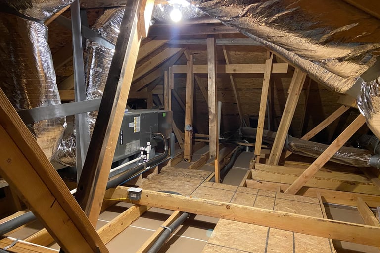 an hvac installed in the attic