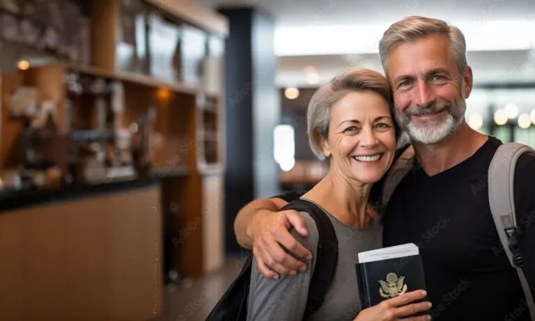 a man and woman holding a Mexican passport