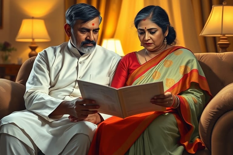 mid aged couples reading the policy document of thier life insurance