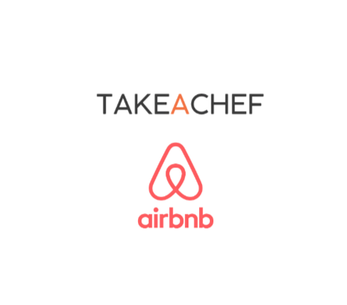 a logo for airbnb, a company that rent airbnb and a logo for Takeachef a private chef service