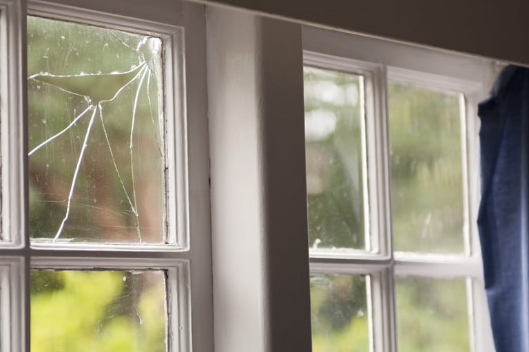 broken glass in timber window