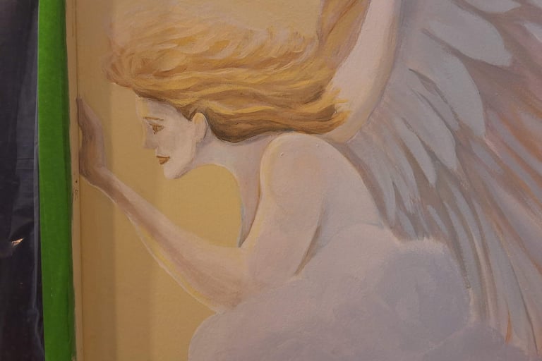 closeup of mural in progress by Marcine in NJ