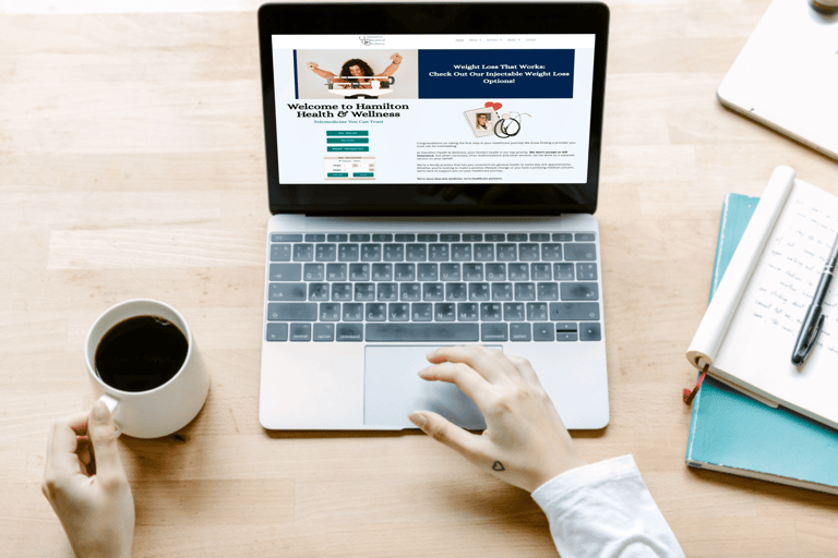 Person on laptop with Hamilton Health on screen