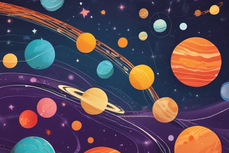 Interactive 3D solar system simulation interface showing planetary orbits.