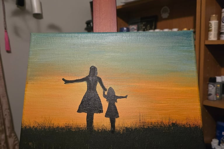 mother daughter sunset painting