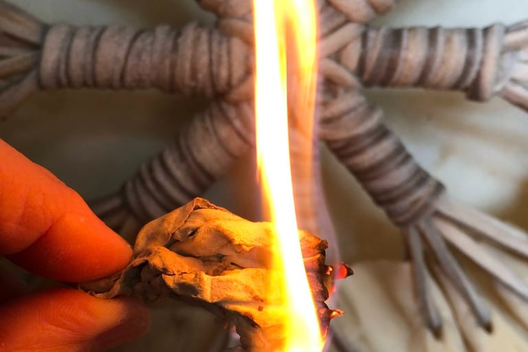 Shamanic Drum cleansing with sage