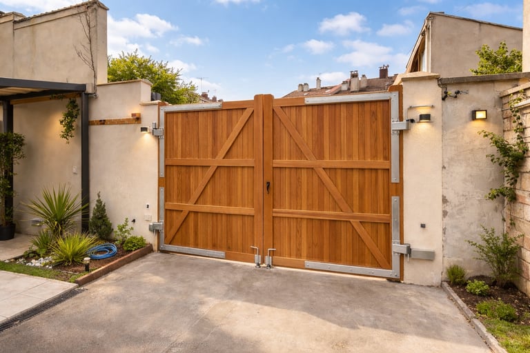 Portail en bois sur mesure réalisé par un menuisier en Normandie